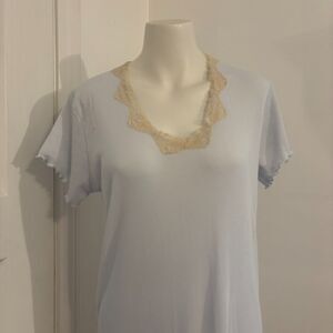 Vintage Jockey size Small Light Blue Pastel Lace Ribbed Coquette Nightgown
